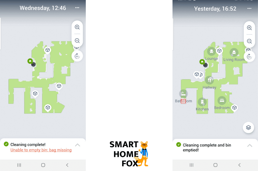 In de iRobot Home App wird die Wohnungskarte nach der Reinigung durch den Roomba j7 dargestellt.